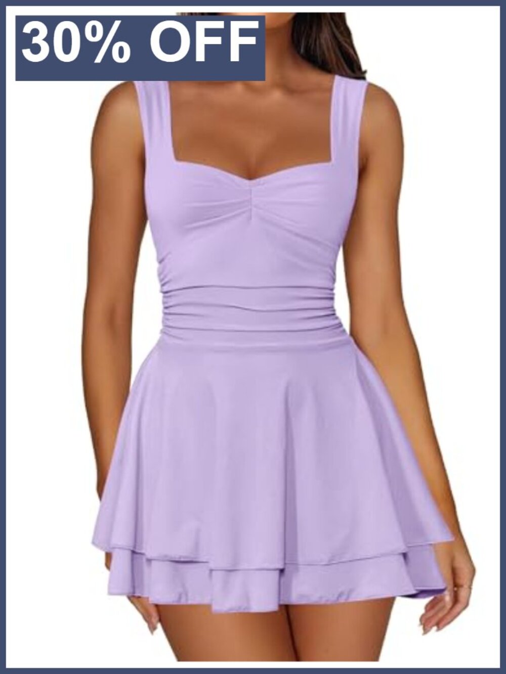 IWD Women's Square Neck Sleeveless Mini Dress Corset A Line Short Dresses